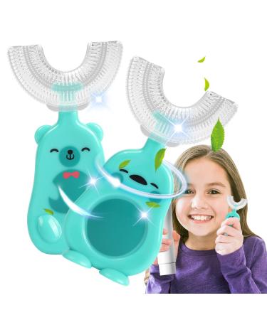 2 PCS U Shaped Toothbrush Whole Mouth Oral Cleaning Kids Toothbrushes with Silicone Bristles All-Round Cleaning BPA Free Baby Toothbrush 7-12 Years Old Duck and Bear(7-12)