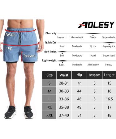 Aolesy Men's 2 in 1 Running Shorts - Quick Dry Gym Athletic Shorts with Pockets - Blue (Medium) - Buy Online on GoSupps.com