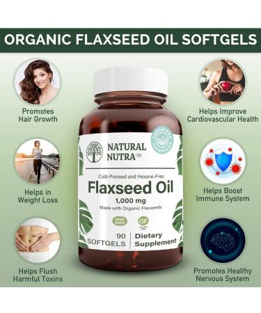 Natural Nutra Organic Flaxseed Oil Softgels 1000mg - Omega 3 6 9 for Hair Growth & Weight Loss Support - Immune & Cardiovascular Health Supplement - Flush Toxins - 90 Capsules - Buy Online on GoSupps.com
