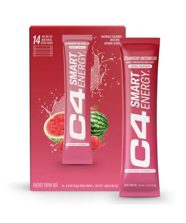 C4 Smart Energy Powder Stick Packs - Sugar Free Performance Fuel & Nootropic Brain Booster Coffee Substitute or Alternative | Strawberry Watermelon - 14 Count Strawberry Watermelon 0.14 Ounce (Pack of 14)