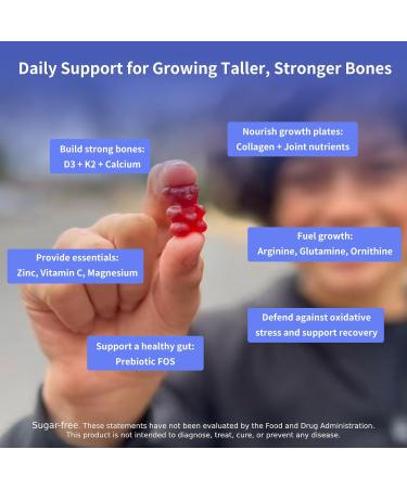 Height Growth Gummies for Kids & Teens Sugar Free Calcium Prebiotic FOS Magnesium Vitamin D3 K2 Zinc Ashwagandha Bone Strength Gut Health & Height Support Multivitamin Strawberry Flavor Strawberry 60 Count (P  - Buy Online on GoSupps.com