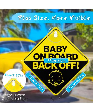 Bewudy 2 PCS Baby on Board Car Warning Sign with Suction Cups - Reusable Yellow Baby in Car Sticker (Back Off) - Eye-catching Safety Decal for Vehicles - Buy Online on GoSupps.com