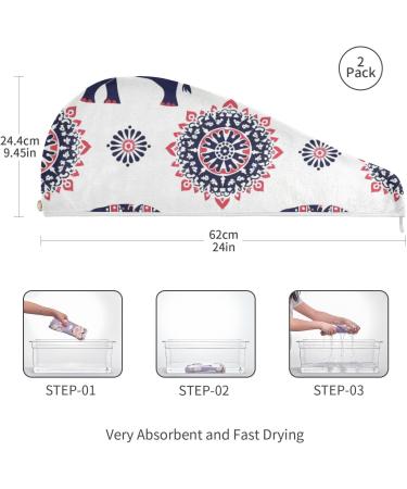 Colorful Ethnic Elephants Hair Towel 2 Pack | Super Absorbent Quick Dry Hair Turbans for Women & Girls - Buy Online on GoSupps.com