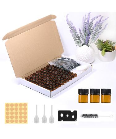 100 Mini Brown Glass Bottles 1ml with Brush Pearl Cutter & Stickers - Ideal for Essential Oils Spa & Massage - Perfect for DIY Projects - Buy Online on GoSupps.com