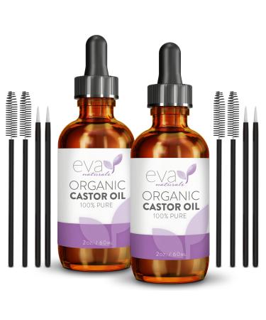 Eva Naturals Organic Castor Oil (2oz) - Promotes Hair, Eyebrow and Lash Growth - Diminishes Wrinkles and Signs of Aging - Organic Castor Oil for Hair Growth - Hair Growth Oil 100% Pure (2 Pack) 2 Fl Oz (Pack of 2)