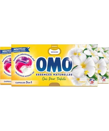OMO - Liquid laundry detergent in 3 in 1 capsules Yes for Tahiti - 87 washes - Monoi - sparkling cleanliness & long-lasting fragrance - Buy Online on GoSupps.com