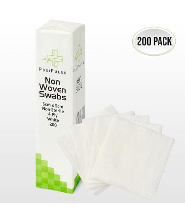 Posi Pulse 5cm x 5cm 200ct Non-Sterile Gauze Swabs - 4 Ply, Soft & Strong Viscose/Polyester Blend, Latex Free, CE Certified - White Gauze for Wound Care - Buy Online on GoSupps.com