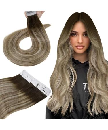 Hetto extensions tape real hair ash brown medium blonde tape in extensions real hair balayage smooth hair recovery tape invisible remy ash brown medium blonde balayage #3/8/22 40cm 50g 40 cm 1-2 #3/8/22