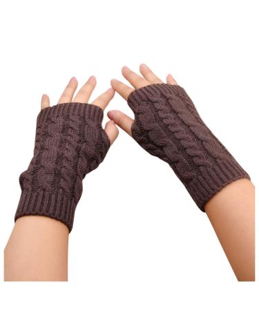 BCDlily Womens Knitted Stretch Fingerless Gloves Winter Warm Thumb Hole Knit Mitten Mitts Coffee