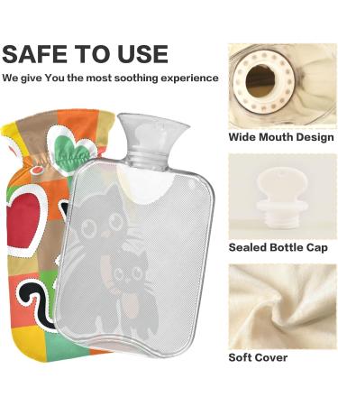 Hot Water Bottle 2L with Cat Hearts Cover - Winter Hand & Feet Warmer for Pain Relief | International Shipping Available - Buy Online on GoSupps.com