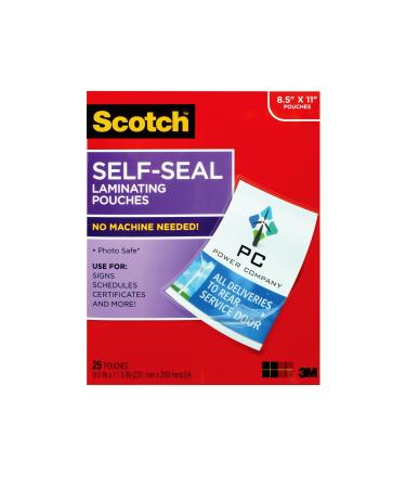 Scotch Self-Seal Laminating Pouches, 25 Pack, Letter Size (LS854-25G-WM) 9" x 11.5"
