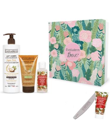 EVOLUDERM – Argan Body Gift Set – 3 products + FREE Hand Cream and Nail File – Vegan – Made in France – Gift Idea – Ideal Christmas, Birthday, Mother’s Day gift (Flower)