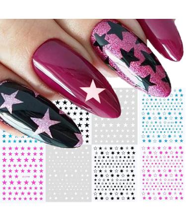 Star Nail Art Stickers Decals Nail Design Supplies 3D Self-Adhesive Nail Slider Stars Stickers Manicure Accessories for Women Girls DIY Nail Art Tips Decor 8 Sheets White
