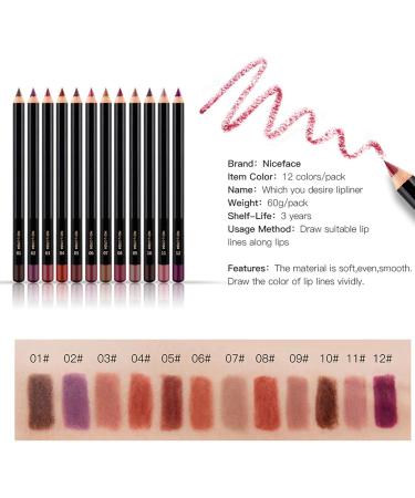 Matte Lip Liner Pencil Set -12pcs/set NICEFACE Waterproof Long-lasting Lip Liner Pencil Lipliner Pen Makeup Cosmetic - Buy Online on GoSupps.com