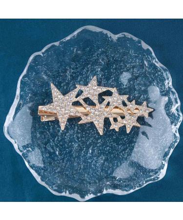 Allereya Rhinestone Star Hair Barrette Crystal Wedding Hair Barrette Gold Cz Cluster Star Head Clip Crystal Headpieces Bridal Hair Accessories for Women and Girls (Gold) - Buy Online on GoSupps.com
