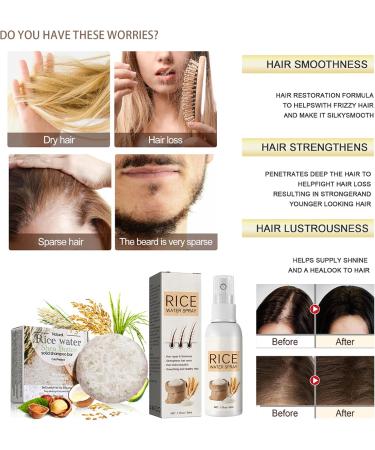 Rice Water for Hair Growth Rice Hair Care Set with Rice Water Shampoo Bar and Rice Water Spray Shampoo Soap for Hair Growth Nourishing Volumizing & Strengthening - Buy Online on GoSupps.com