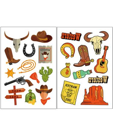 Konsait Western Cowboy Temporary Tattoos - Assorted Wild West Collection for Rodeo & Cowboy Parties (6 Sheets) - Buy Online on GoSupps.com