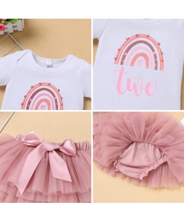 FYMNSI Boho Rainbow 1st Birthday Outfit Baby Girl Cake Smash Photo Romper Tutu Set 2 Years Dusty Pink - Buy Online on GoSupps.com