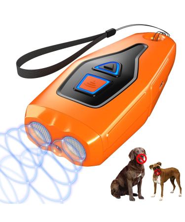 Dog Bark Deterrent Devices Ultrasonic Dog Barking Control Device Anti Bark Device for Dogs with LED Flashlight 33 FT Range Rechargeable Dog Bark Deterrent Orange