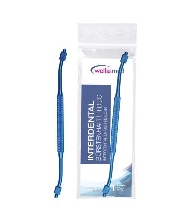 wellsamed Interdental brush holder Duo with angled head blue for effective cleaning of the interdental spaces
