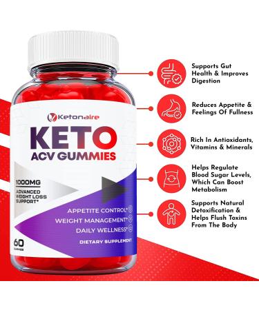 Ketonaire Keto ACV Gummies - Vegan Formula with Apple Cider Vinegar and Vitamin B12 (60 Gummies) - Buy Online on GoSupps.com