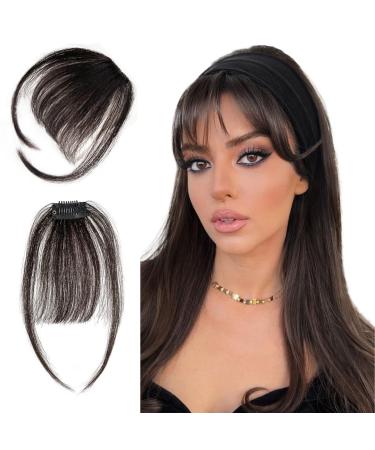 Allyreetress Clip in Bangs Clip in Hair Extensions Clip on Bangs Wispy Bangs Fringe with nice net Natural Flat neat Bangs Temples Hairpieces for Women Curved Bangs for Daily Party (Black Brown) Black Brown#
