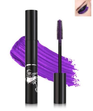 Purple Glitter Mascara Sparkle Colorful Waterproof Mascara for Eyelashes Liquid Lash Extensions Mascara Long Wear Lengthening Curling Eye Lashes Rimel De Pesta as Halloween Christmas Cosplay Party-04 04# Purple