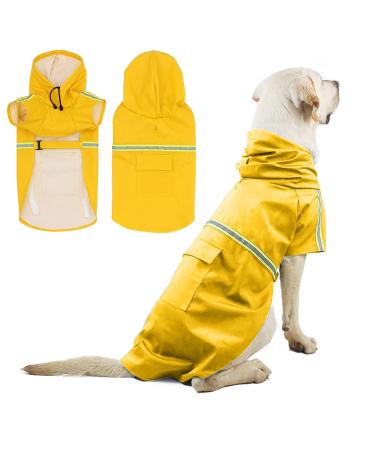 Petcute dog rain coat windproof waterproof dog raincoat with reflective stripes adjustable dog rain jacket with hood and collar hole for small medium -sized and large dogs s yellow