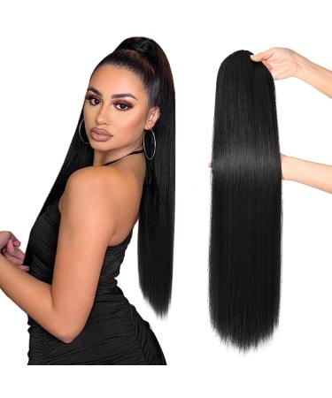 REECHO Ponytail Extension 28" Long Straight Drawstring Pony Hair Extension Synthetic Pony Tail Hairpiece for Women Black - Buy Online on GoSupps.com