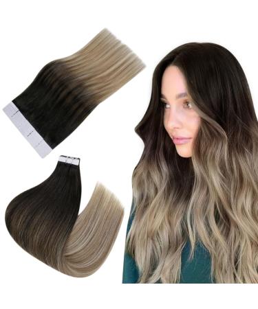 Easyouth Balayage Tape in Extensions Real Hair Black to Brown and Blonde Tape in Hair Extensions Human Hair Ombre Glue in Extensions 22 Inch 50g 20Pcs 22 Inch #1B/8/22