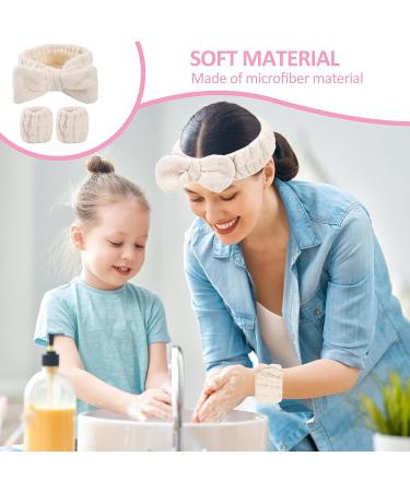 WLLHYF 3 Piece Spa Headband and Wristband Set for Women - White | Elastic Hair and Makeup Headbands to Prevent Spills - Buy Online on GoSupps.com