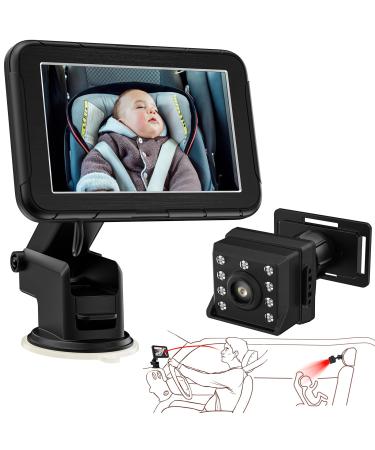 Baby Car Mirror for Back Seat Welltop 5''/4.3'' HD 1080P Car Seat Mirror Baby Car Camera 360 Night Vision Shockproof Baby Rear View Mirror for Kids Essential Car Accessories for New Parents (5in)
