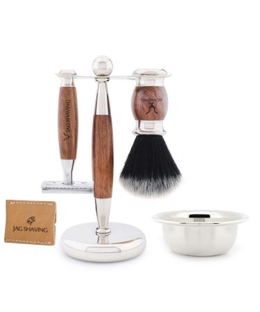 JAG SHAVING LEE Range 5 -part shaving set - Black synthetic hair shaving brush - double edge of the razor plane - shaving rack - leather bag for shaving plane - shaving bowl - wood set