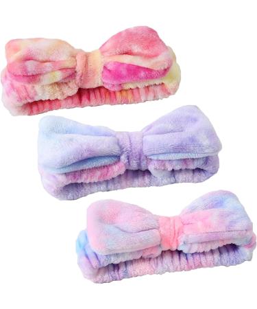 spa headband three-piece headband for washing face face wash headband makeup headband skincare headband face wash bow headband (Gradient Purple Pink and White) - Buy Online on GoSupps.com