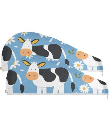 Buy Daisy Cow Hair Towel 2 Pack - Super Absorbent Quick Dry Hair Turbans for Women & Girls | International Shipping - Buy Online on GoSupps.com