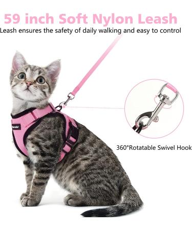 Dooradar Cat Harness and Leash Set - Escape Proof Adjustable Kitten Vest for Walking - Soft Breathable Mesh Jacket with Reflective Strips - XS Pink - Buy Online on GoSupps.com