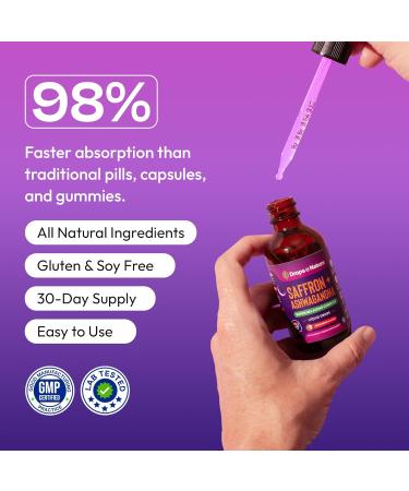 Ashwagandha and Saffron Supplement Contains KSM 66 and Saffron Extract Vegan Gluten-Free GMO-Free Daily Herbal Ashwagandha Supplement to Support Focus Clarity & Relaxation (Mixed Berry 60ml) - Buy Online on GoSupps.com