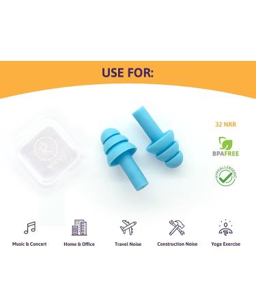 Silicone Ear Plugs - 2 Pairs, NRR 32, Waterproof, Hypoallergenic - Ultra Comfortable Noise Reduction for Swimming, Concerts & Airplanes - with Travel Pouch (Blue) - Buy Online on GoSupps.com