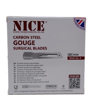 50 x NICE No.8 Gouge Sterile Carbon Steel Blades GCS8 for Manicure and Pedicure