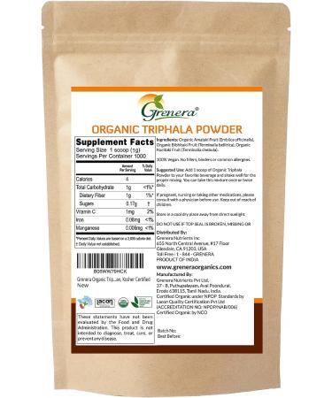 Grenera Organic Triphala Powder 2.2 lb - USDA Organic, Vegan, Kosher Certified | Amalaki, Bibhitaki & Haritaki Fruit Blend - Buy Online on GoSupps.com