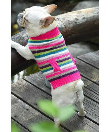 Skxeo Christmas Dog Sweater Costume - Warm Knitted Winter Outfit for Puppies & Cats - XL Pink Striped Pet Clothing for New Year - Buy Online on GoSupps.com