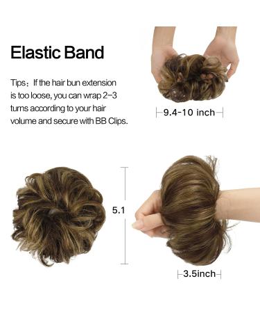 FESHFEN 100% Human Hair Messy Bun - Curly Hair Scrunchie Updo Extension 4P27# Brown Mixed Blonde - Buy Online on GoSupps.com