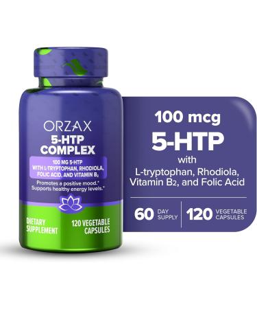 ORZAX 5-HTP 200mg Capsules with L-Tryptophan & Rhodiola - Boost Vitality & Inner Peace - 120 Count - Buy Online on GoSupps.com