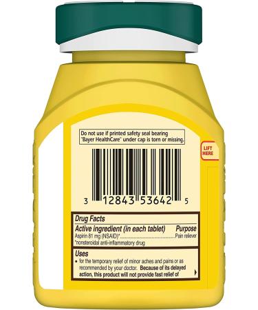 Bayer 81mg Enteric Coated Aspirin Tablets (300 Count) | Pain Reliever for Aspirin Regimen - Buy Online on GoSupps.com