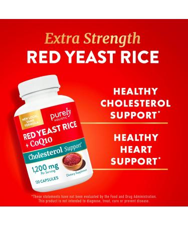 Red Yeast Rice 1200mg with CoQ10 & Niacin | 120 Vegetarian Capsules | Non-Irradiated | Citrinin Free | Supports Healthy Cholesterol & Cardiovascular Health - Buy Online on GoSupps.com