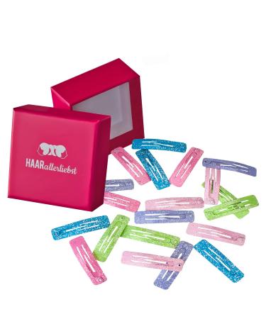 Hair -like hair clips rectangular (20 pieces | glitter | 3.9cm) for girls including box for storage (box color: pink) - Buy Online on GoSupps.com