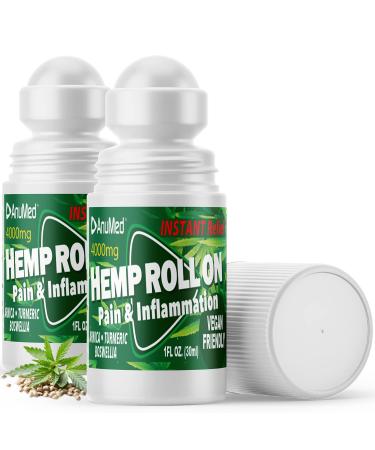 ANUMED Hemp Roll-On 4000mg Pain Relief. Fast Acting Long Lasting Maximum Strength with Arnica + Turmeric for Anti-Inflammatory Natural Recovery Joint Muscle Nerve Pain Reliever 2 Packs of (1oz)