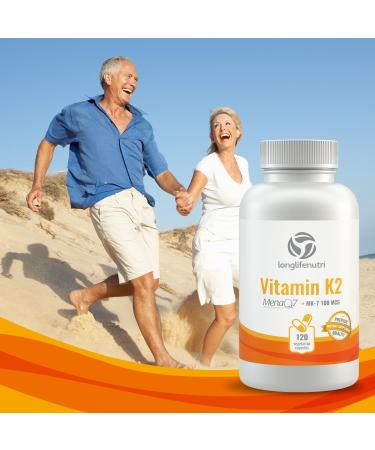 Vitamin K2 MK7 100mcg with MenaQ7, 120 Vegetarian Capsules | Heart and Bone Health Supplement with Natto Nattokinase | Cardiovascular Vitamins with Menaquinone 7 | Non-GMO K2 MK7 120 Count - Buy Online on GoSupps.com