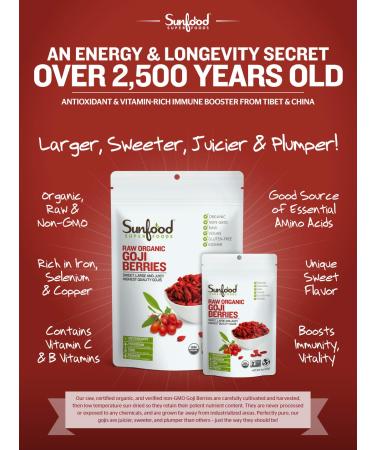 Sunfood Organic Sun-Dried Goji Berries 1 lb - Superfood Antioxidants, Vegan, Non-GMO - Buy Online on GoSupps.com
