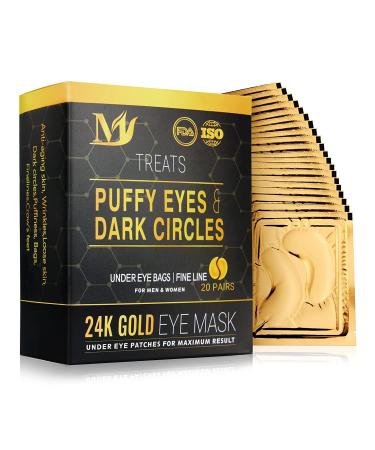 BERVEAL Under Eye Patches  24K GOLD ANTI-AGING MASK  Pads For Puffy Eyes & Bags  Under Eye Masks for Beauty & Personal Care Dark Circles and Wrinkles (20pairs  Gold)